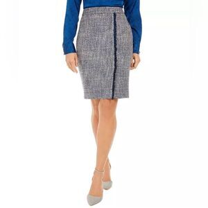 Calvin Klein white and blue fringed tweed pencil skirt size 0 NWOT